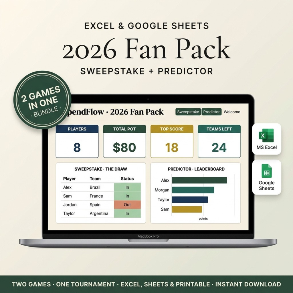 2026 World Cup Fan Pack | Sweepstake + Predictor Games Bundle (Excel & Google Sheets)