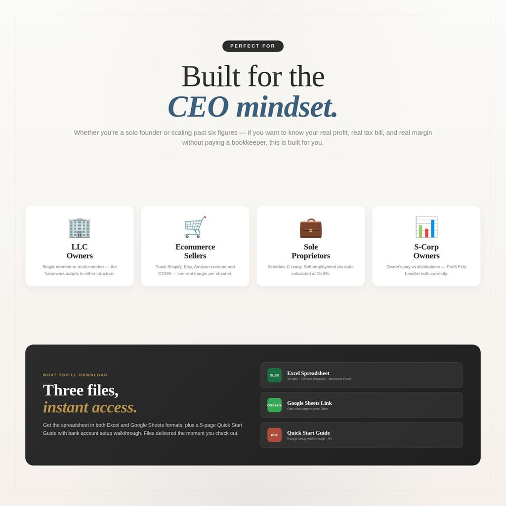 Built for the CEO mindset: for LLC owners, e-commerce sellers, sole proprietors and S-corp owners