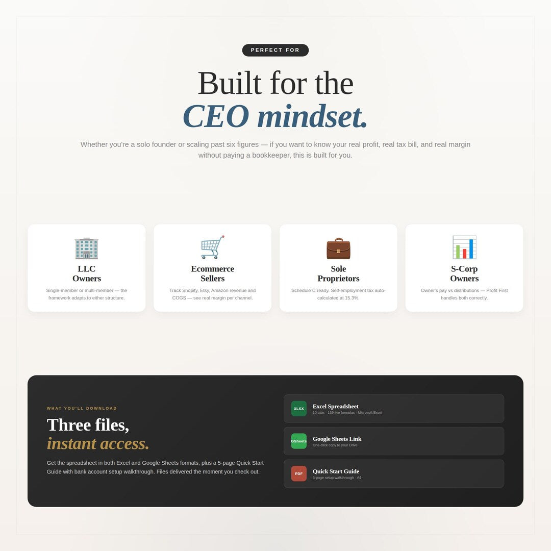 Built for the CEO mindset: for LLC owners, e-commerce sellers, sole proprietors and S-corp owners