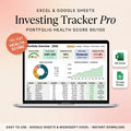 Investment portfolio tracker spreadsheet on a laptop showing total value and asset allocation