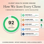 Client health score of 92 of 100 across profitability, payment speed, scope creep, retention and communication
