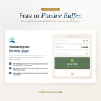 The feast or famine buffer with income gaps, buffer targets and a healthy status indicator