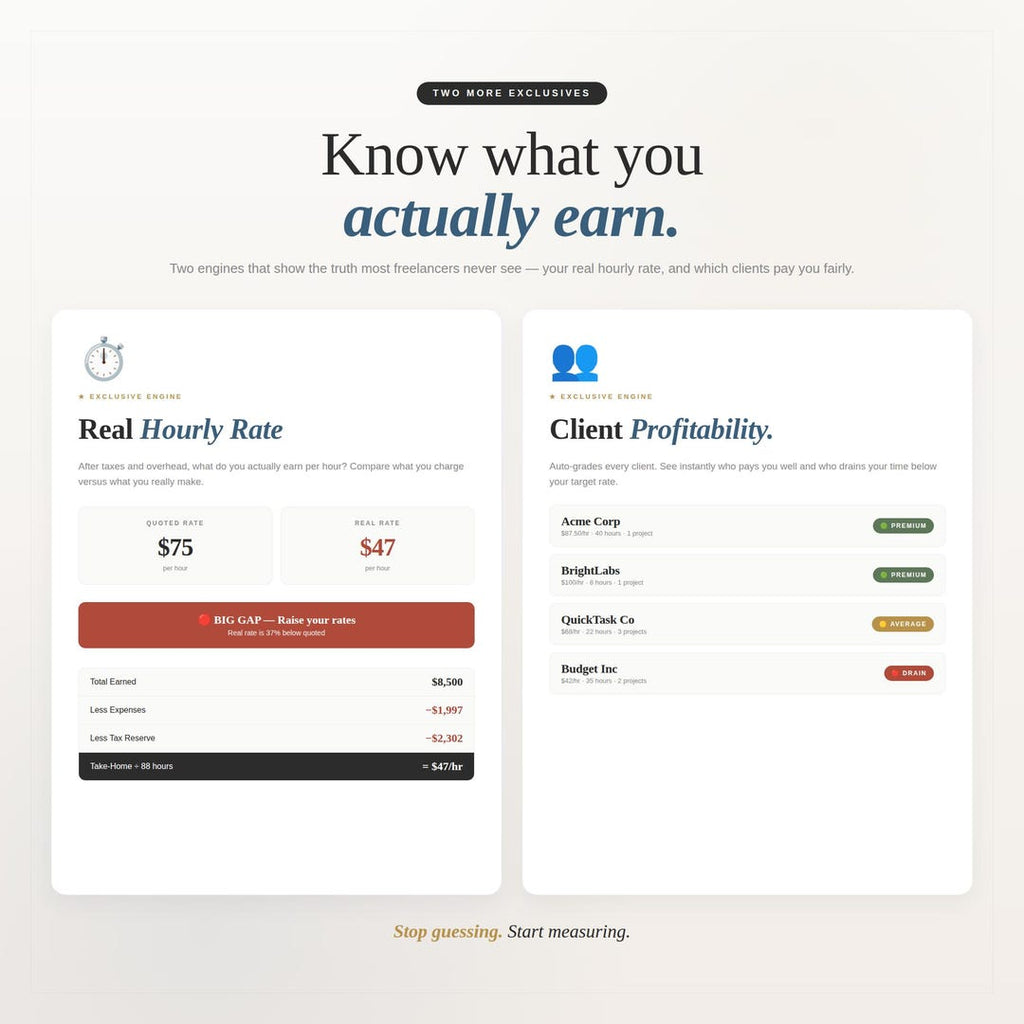 Know what you actually earn: real hourly rate and client profitability grading
