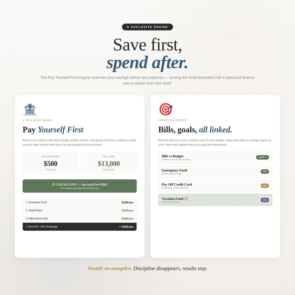 Save first, spend after: pay yourself first with bills and goals linked