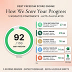 Debt freedom score engine showing 92 of 100 with debt reduction and payoff timeline components