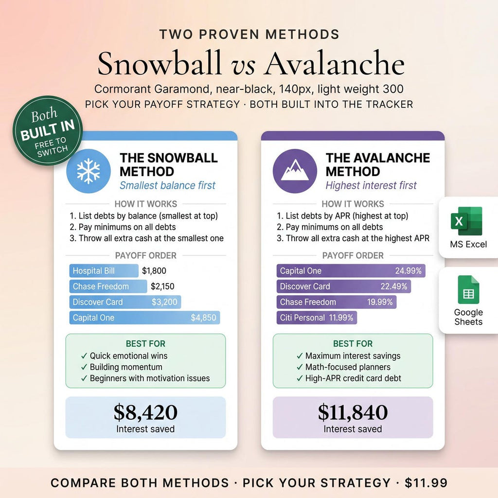 Snowball versus avalanche methods compared by payoff order and interest saved