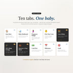 Ten tabs for one baby including Start Here, Baby Dashboard and Pregnancy Budget