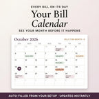 Your bill calendar showing scheduled monthly payments like mortgage, internet and car insurance