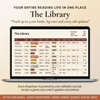 The Library view listing books with title, author, genre, format and status