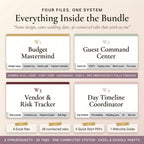 Everything inside the bundle: four Excel files with 36 connected tabs and five quick start PDFs