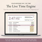 The Live Time Engine showing the current time and the next wedding-day events