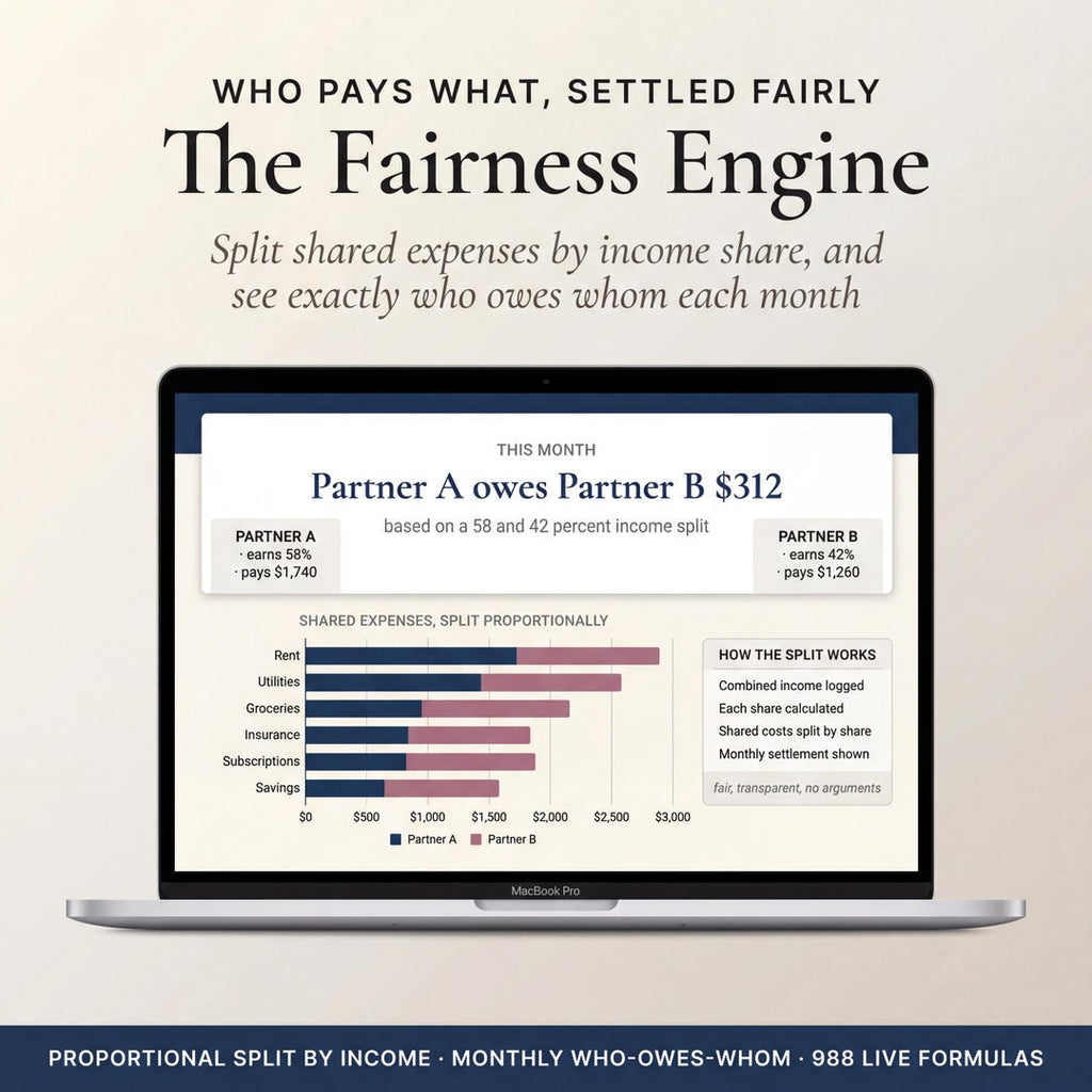 The Fairness Engine splitting shared expenses proportionally between two partners