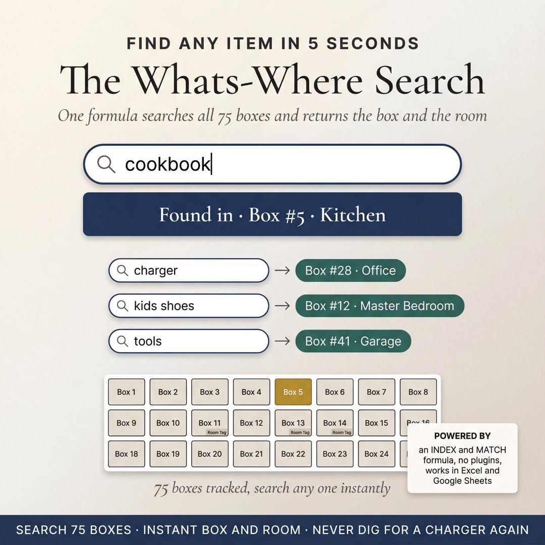 Whats-where search tool finding any item across 75 tracked boxes in seconds
