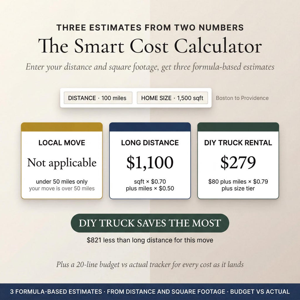 Smart cost calculator with estimates for local, long distance and DIY truck rental moves