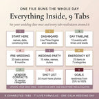Everything inside the spreadsheet across nine tabs including timeline and emergency kit