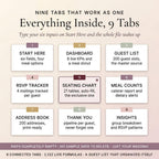 Everything inside the spreadsheet across nine connected tabs