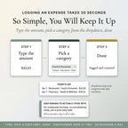 Logging an expense takes 30 seconds: type the amount, pick a category, done