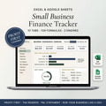Small business finance spreadsheet on a laptop showing profit and loss with charts