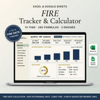 FIRE calculator spreadsheet on a laptop showing net worth, FIRE number, and savings rate