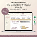 Wedding planner spreadsheet bundle on a laptop with budget, guest, vendor, and timeline tabs