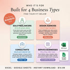 Built for four business types: solo freelancers, design agencies, consultants, service businesses