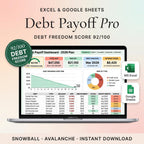 Debt payoff tracker spreadsheet on a laptop showing total debt, amount paid, and a debt-free date