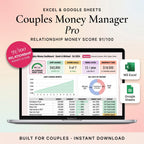 Couples budget spreadsheet on a laptop with joint savings, shared goals, and an emergency fund