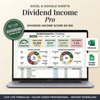 Dividend tracker spreadsheet shown on a laptop with income, portfolio yield, and sector allocation
