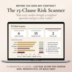 The 15-clause risk scanner showing vendor risk scores and flagged contract items