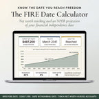 The FIRE date calculator showing current net worth and a projected financial independence date