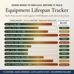 Equipment lifespan tracker listing 12 home systems with lifespan and current status