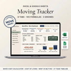 Moving cost calculator spreadsheet on a laptop comparing DIY against hiring movers
