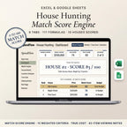House hunting spreadsheet on a laptop scoring and ranking homes against your budget