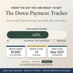 Down payment tracker with a progress bar, monthly savings and an estimated buy date