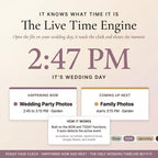 The Live Time Engine showing the current time and the next wedding-day events