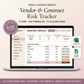 Wedding vendor tracker spreadsheet on a laptop with contracts, deposits, and payment dates