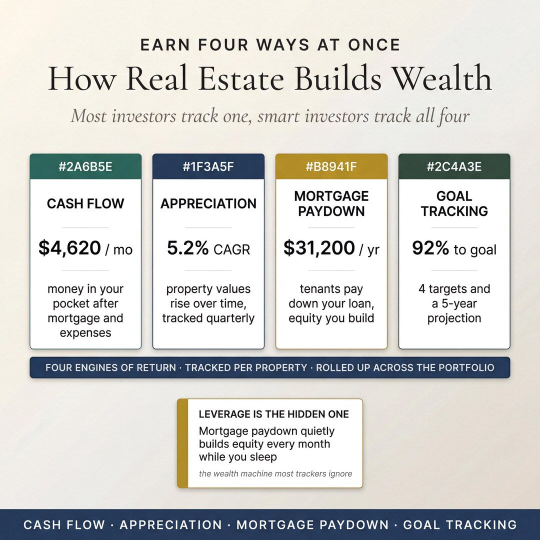How real estate builds wealth: cash flow, appreciation, mortgage paydown and goals