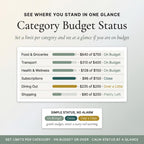 Category budget status with progress bars and statuses like on budget or over a little