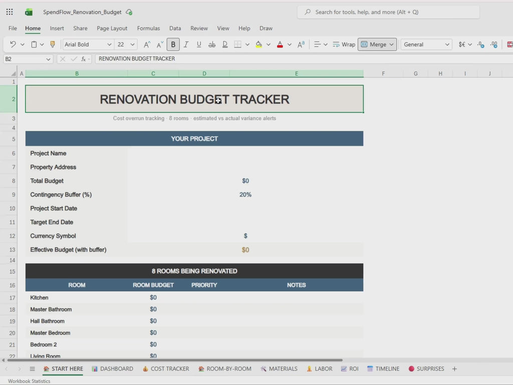 Renovation Budget Spreadsheet | Cost Overrun Tracker, ROI Calculator (Excel Tool)