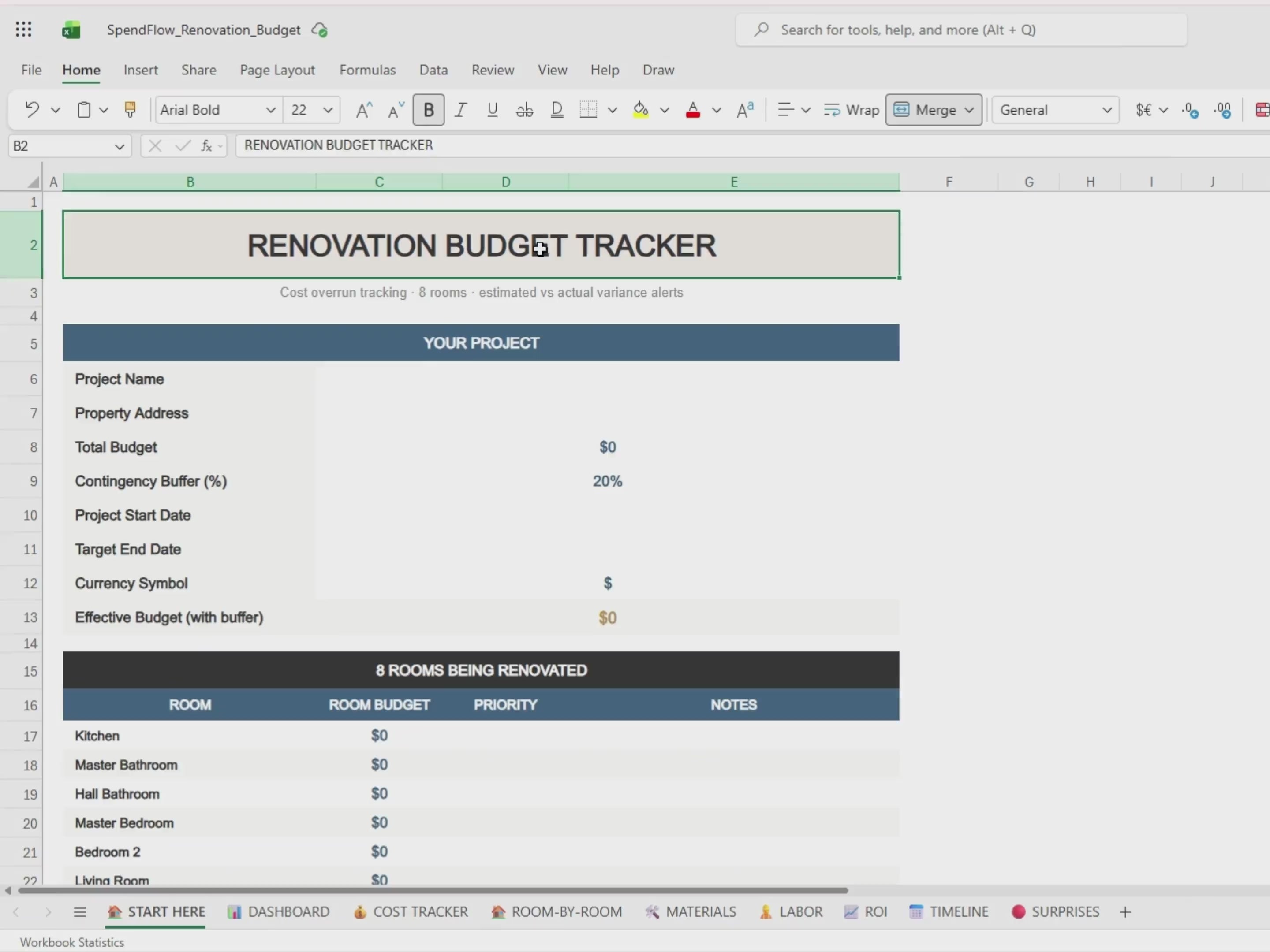 Renovation Budget Spreadsheet | Cost Overrun Tracker, ROI Calculator (Excel Tool)