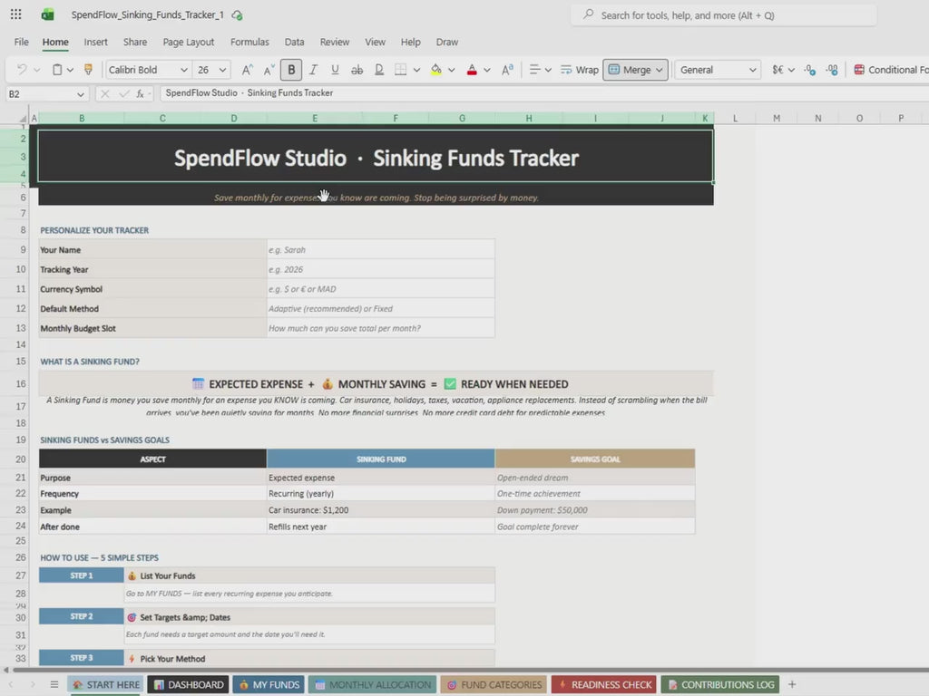Sinking Funds Tracker Spreadsheet | Monthly Savings Planner (Excel, Google Sheets)