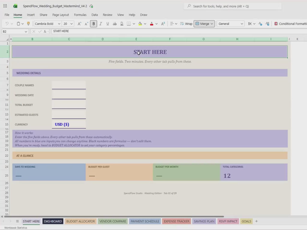 Wedding Budget Tracker, Vendor Payment Schedule, RSVP Calculator (Digital Download)