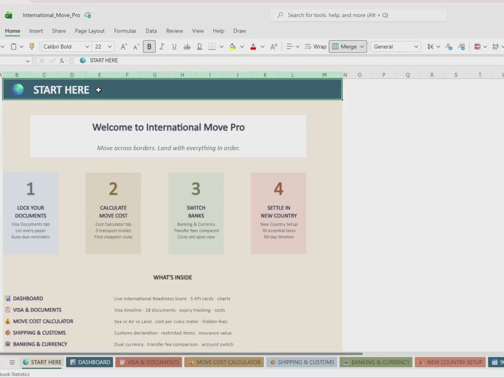International Move Spreadsheet, Expat Relocation Tracker (Excel, Google Sheets)