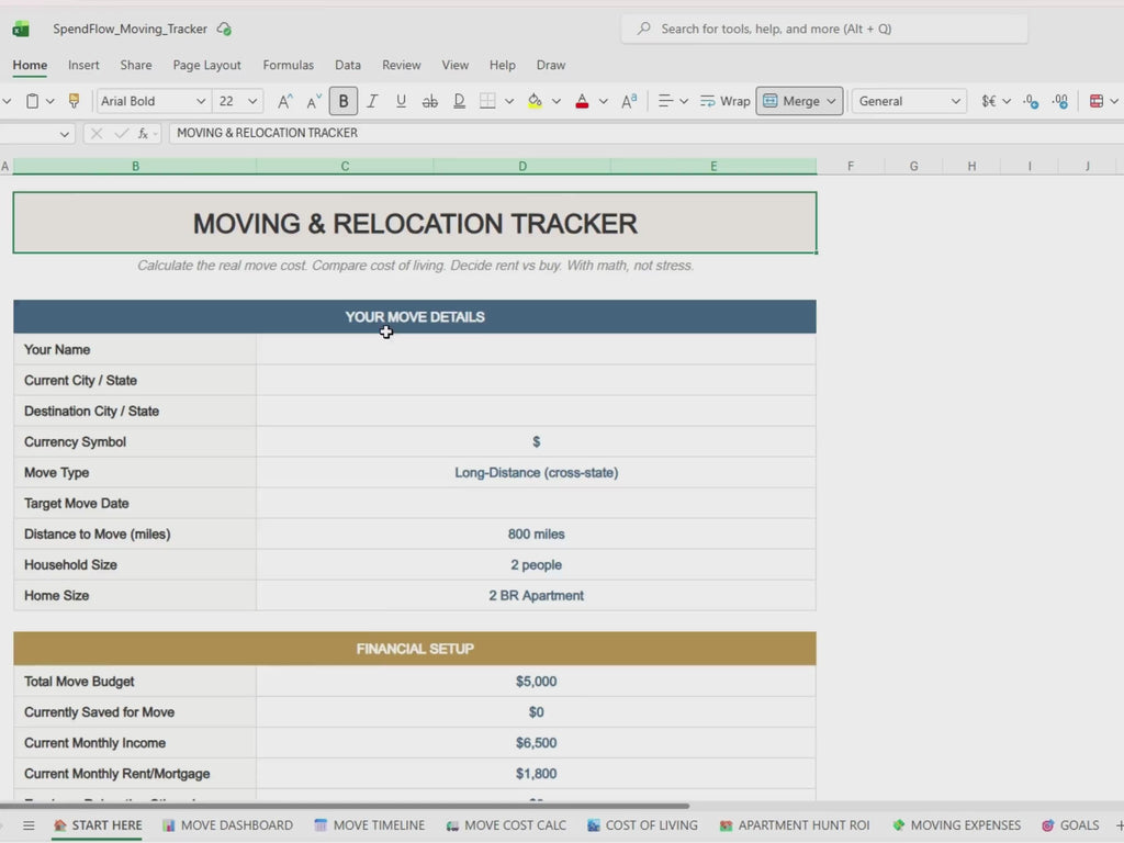 Moving Tracker Excel Google Sheets | DIY Vs Movers Cost Calculator (Digital Download)