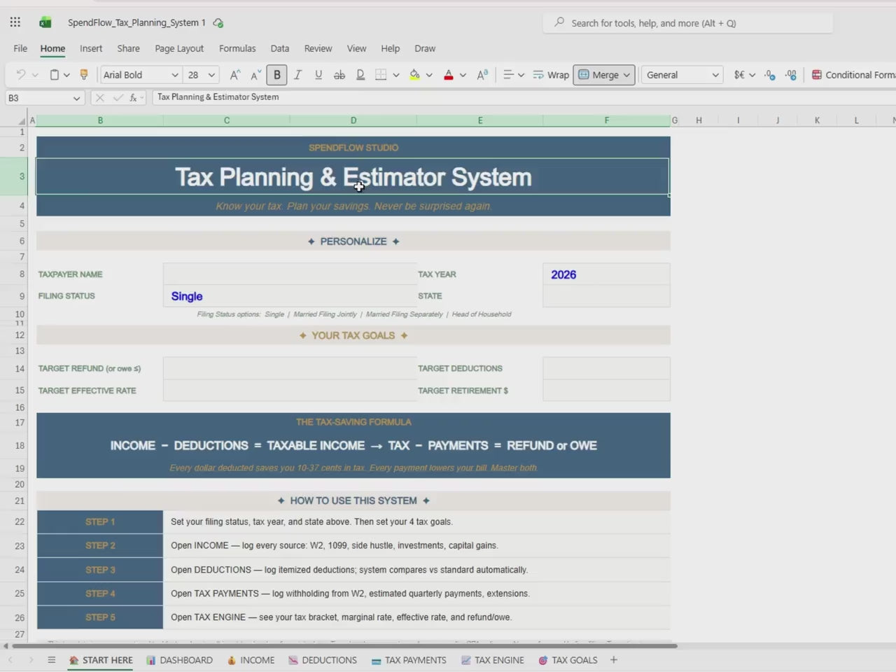 Tax Planning Spreadsheet | 2026 Federal Brackets Calculator (Excel, Google Sheets)