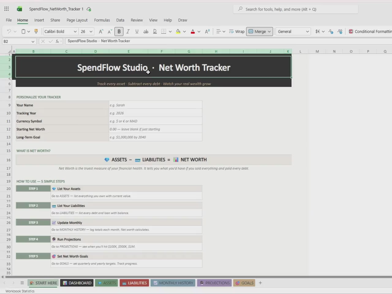 Net Worth Tracker Spreadsheet | Excel Google Sheets Financial Planner