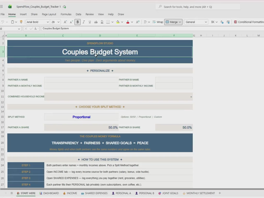 Couples Budget System | Joint Finance Tracker (Excel, Google Sheets)