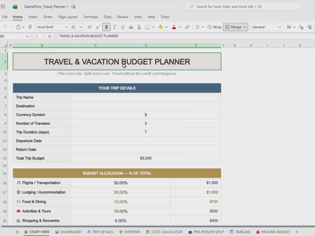 Travel Budget Planner | Vacation Cost Calculator (Excel, Google Sheets)