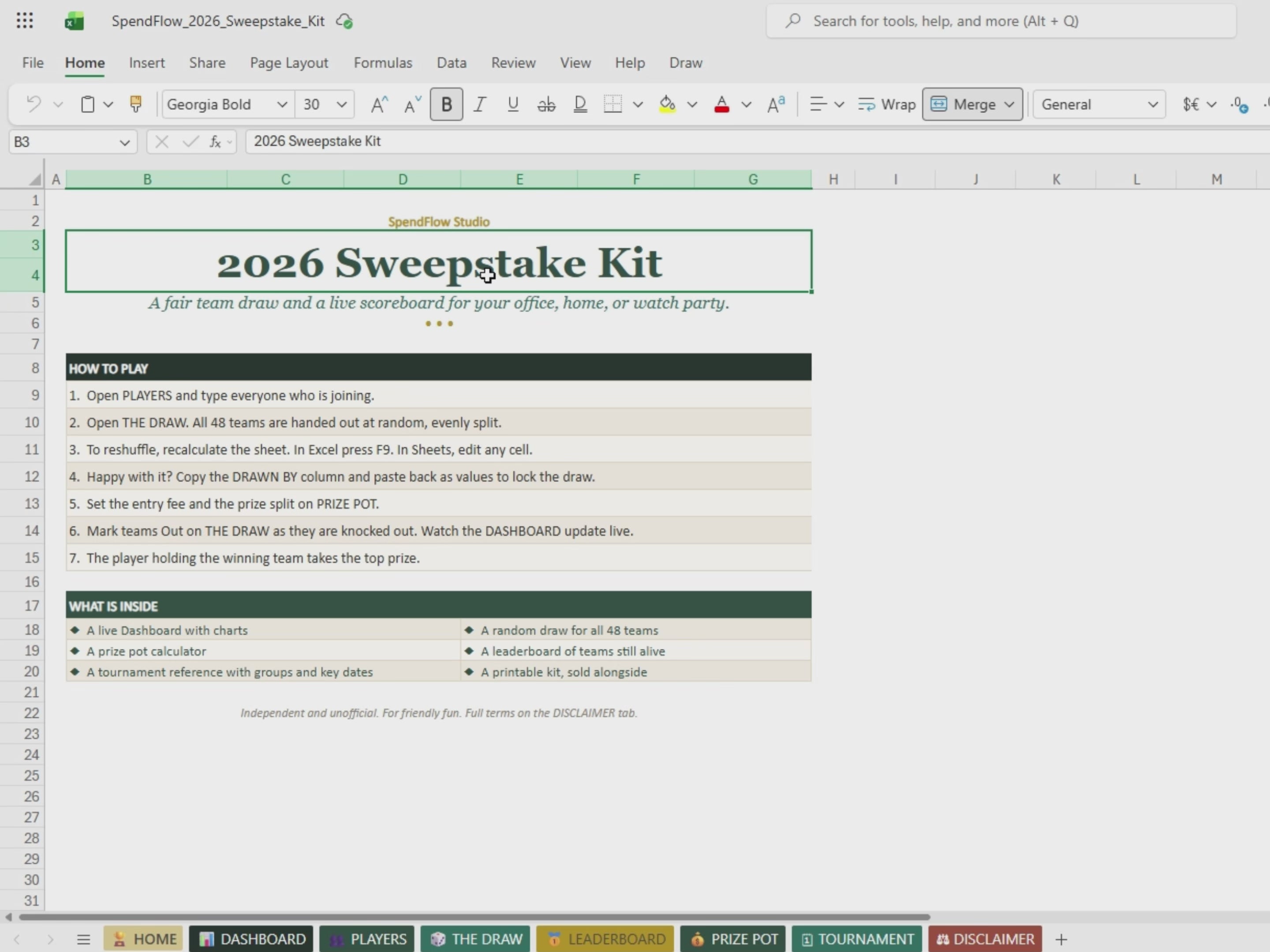 2026 World Cup Fan Pack | Sweepstake + Predictor Games Bundle (Excel & Google Sheets)