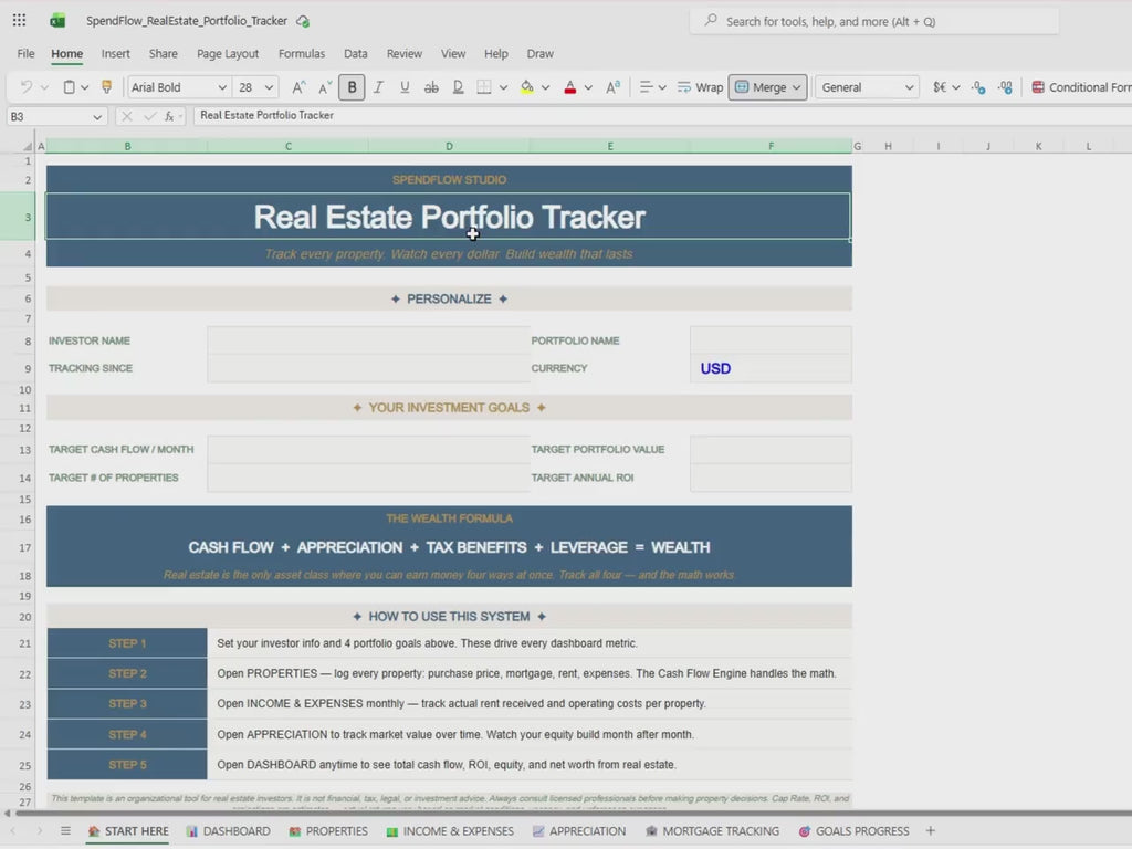 Real Estate Portfolio Tracker | Rental Property Spreadsheet (Excel, Google Sheets)